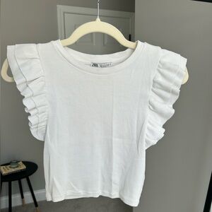 ZARA White Ruffle Sleeve Top